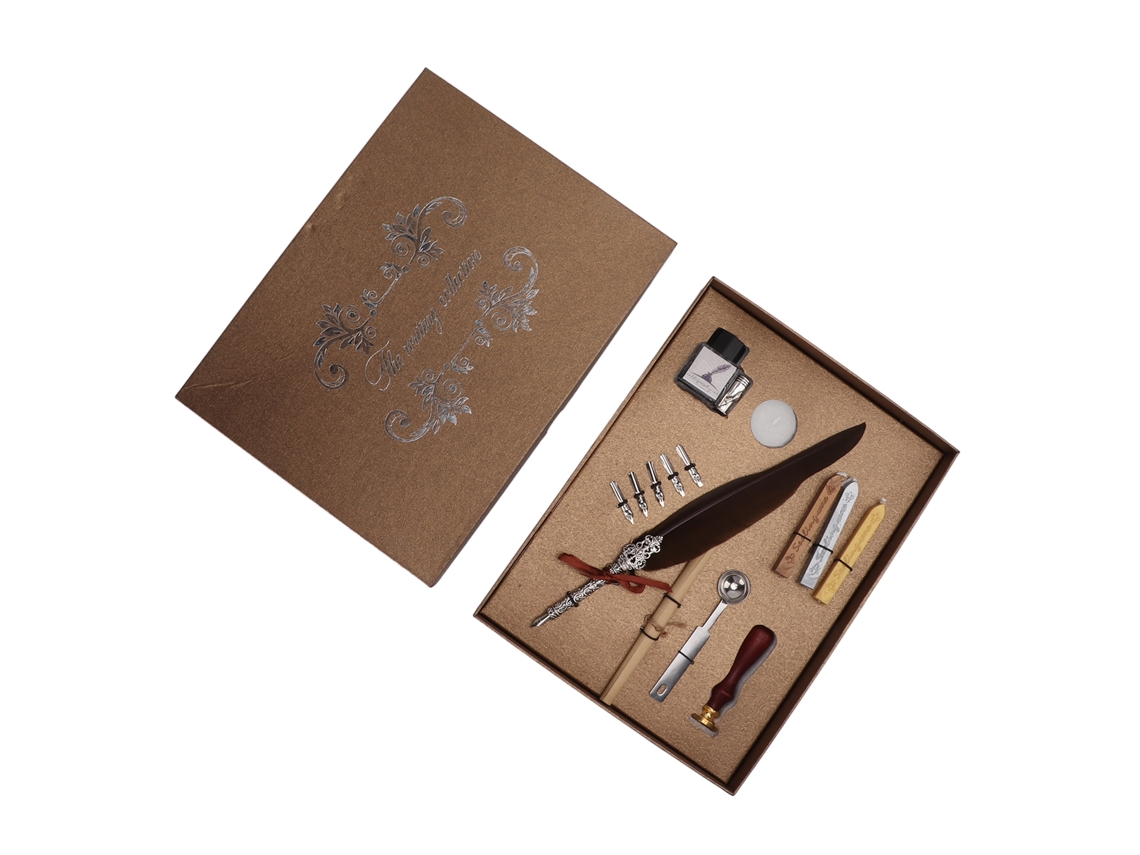 Set Pluma De Pluma Con Diseño Retro Grabado Para Caligrafía Y Regalo Sfdps038019 Marrón
