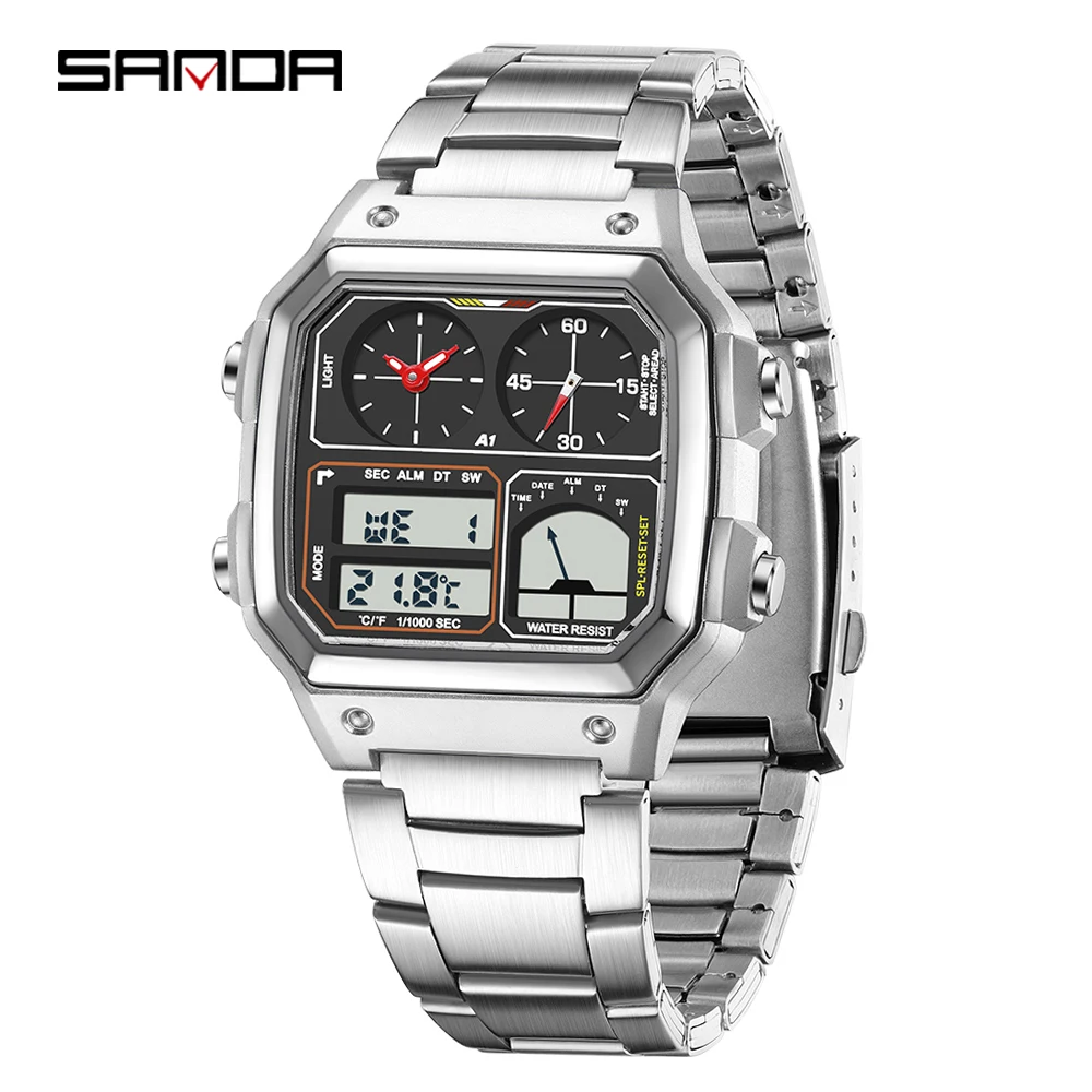 Reloj Deportivo Para Hombre (plateado Y Negro) Con Calendario, Luminiscente, Resistente Al Agua Y Correa De Acero Inoxidable.