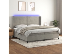 Cama Box Spring Colchón Y Led Terciopelo Gris Claro 200x200 Cm