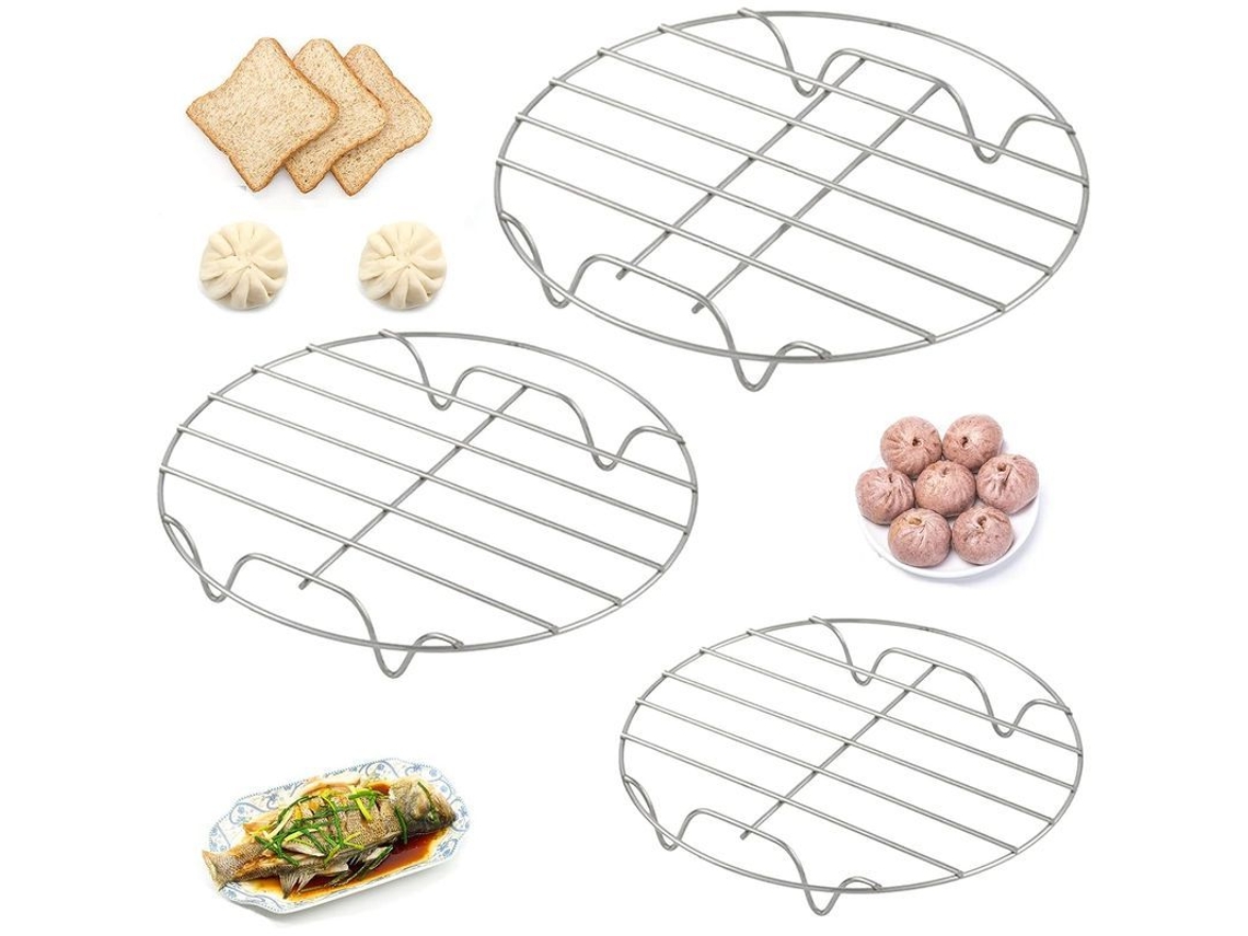Juego Rebe con 3 parrillas redondas de acero inoxidable para cocinar y enfriar, 17/19/21 cm