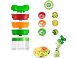 Espiralizador de verduras portátil, acero inoxidable, tamaño compacto, soporte para alimentos que protege las manos y también funciona como tapa de pistola.