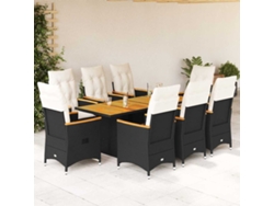Juego de comedor de jardín de 9 piezas con cojines de mimbre negros de DKD Home Decor