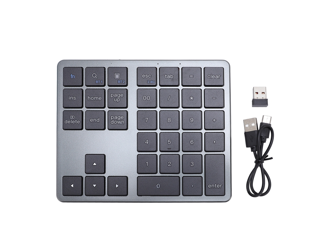Teclado Numérico Sem Fio Bluetooth 35 Teclas Recarregável Universal Para Laptop Pc Tablet Cinza Preto