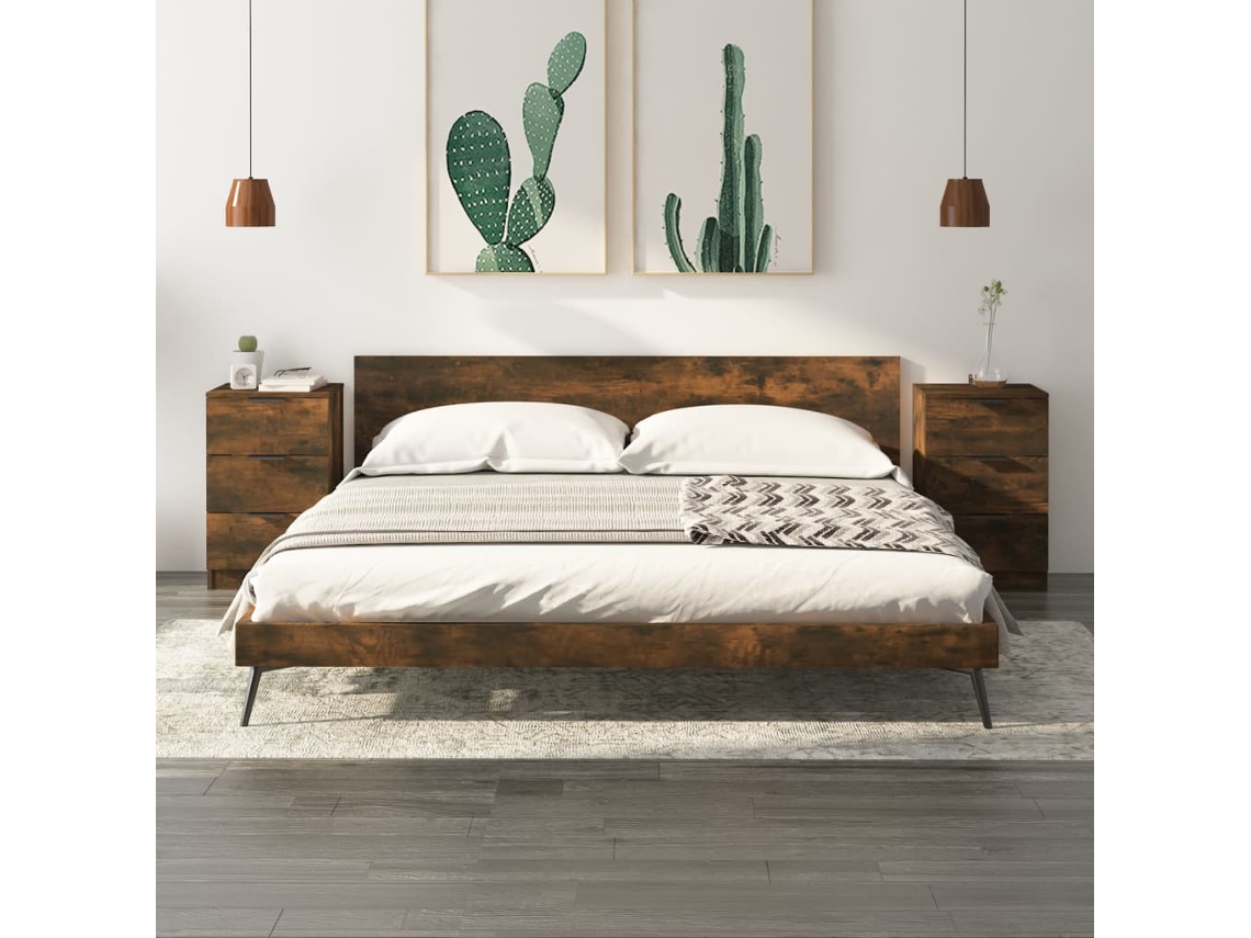 Mesitas de Noche LOVELY HOME Mesinha 2 Pcs 40X36X65 Cm Cor Carvalho Fumado