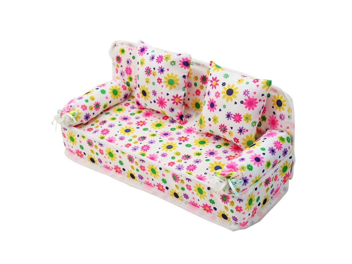 Ats-sofá Miniatura Floral Para Niños Con Almohadas Muebles De Casa De Muñecas Juguetes