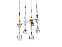 Juego de 4 adornos de cristal con forma de arcoíris y chakras, para colgar en la ventana.