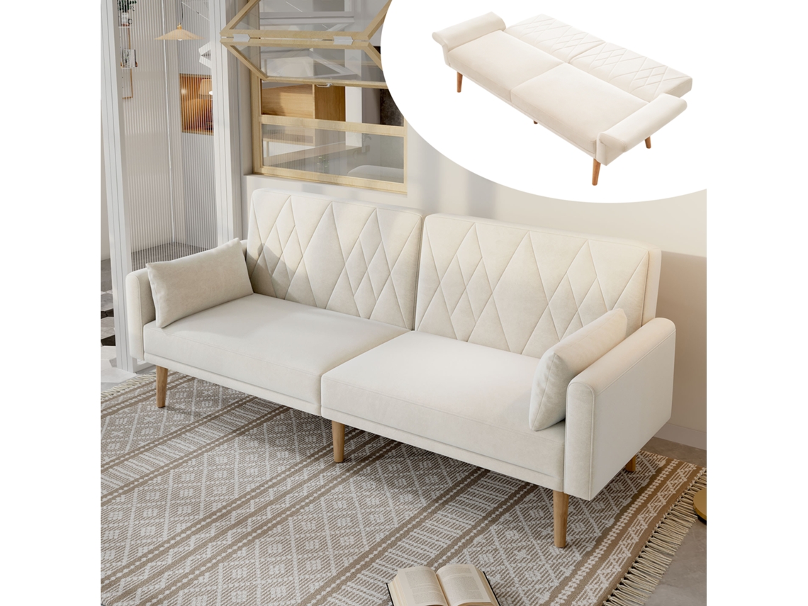 Sofá Pequeño 2 Plazas - Función Cama, Terciopelo, Ideal Para Salón, Dormitorio, Cine Casa, Habitación Invitados - Beige