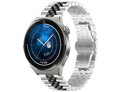 Correa de reloj inteligente para Huawei Watch GT3 Pro 46 mm Five Bull Half Round Steel Watch Band + herramienta de extracción de correa (plata + ne...