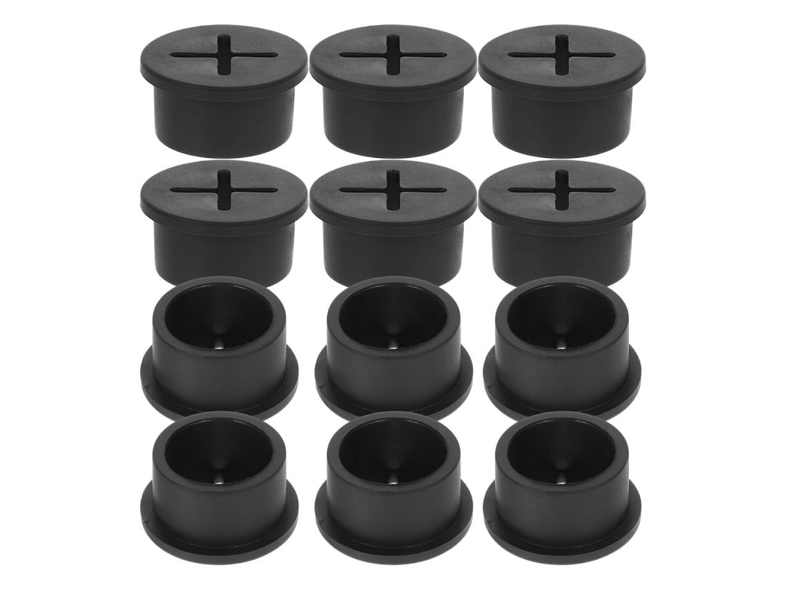 Paquete De 20 Pasacables Y Tapones De Goma Flexible Negra Para Escritorio.