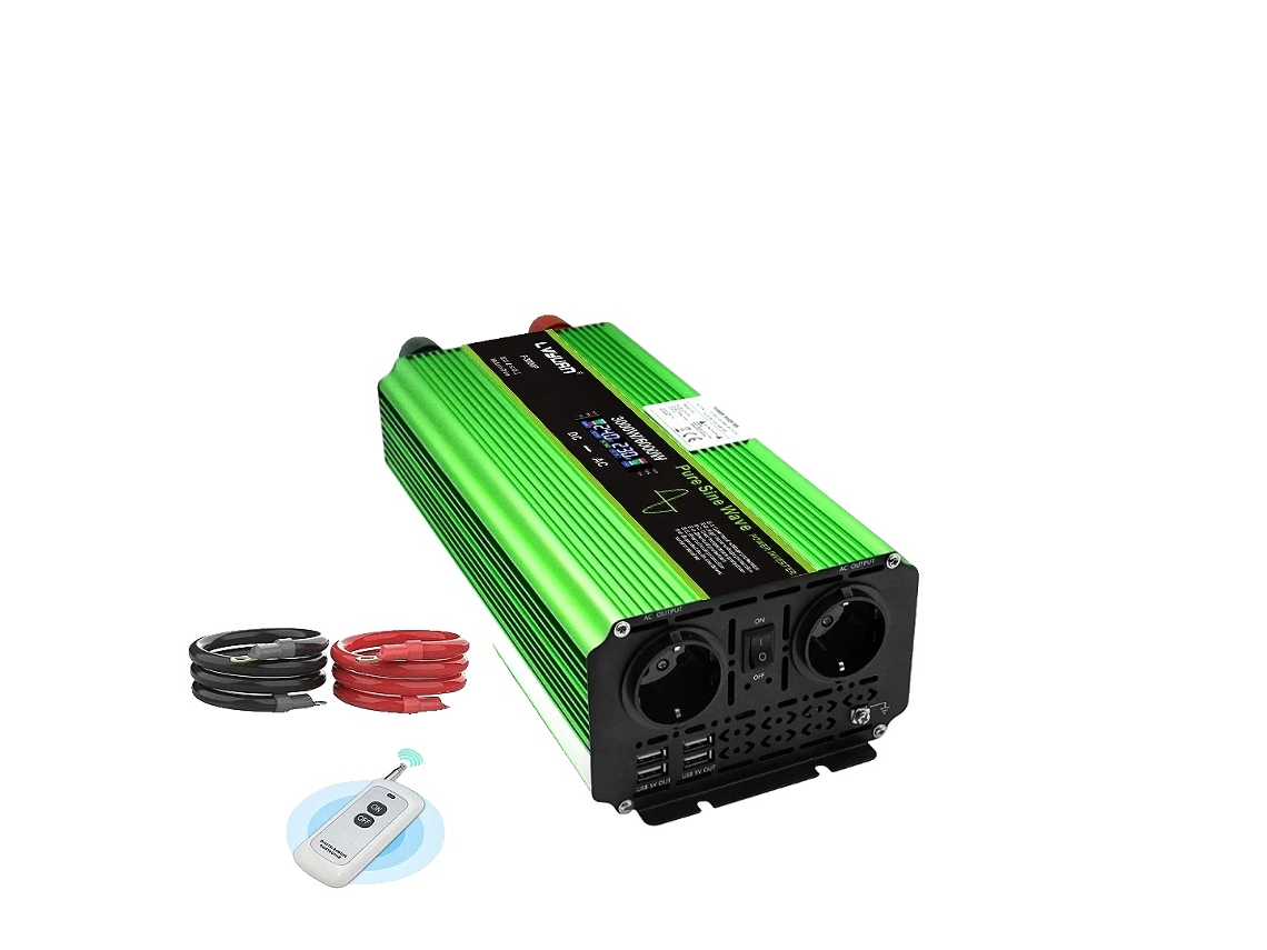 Inversor de onda sinusoidal pura, con control remoto, 6000 W de potencia máxima UE-A, DC12V-A