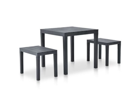 MAISON EXCLUSIVE Mesa de jardín con 2 bancos plástico gris antracita