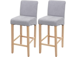 Juego de 2 taburetes de bar tapizados en tela gris claro con patas claras y reposapiés Tdb04073
