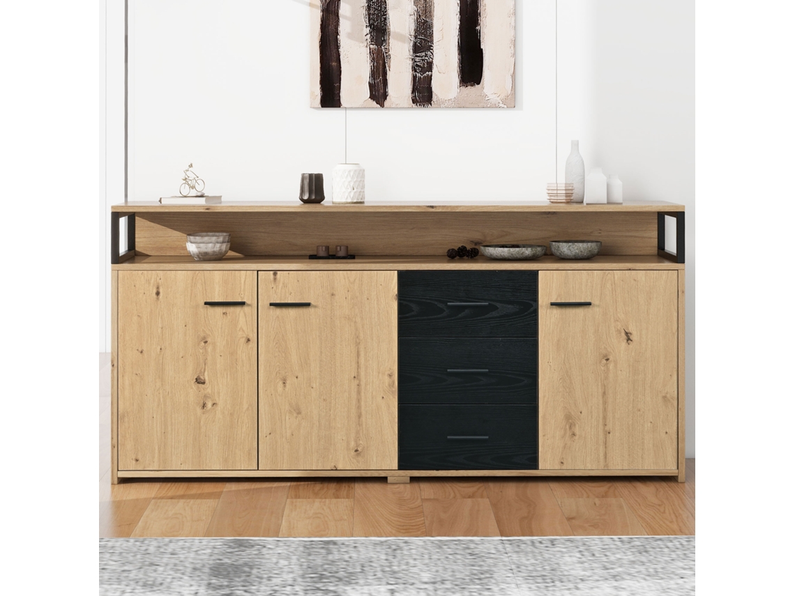Aparador De 150x35x75,9 Cm, 3 Puertas, 3 Cajones, Estantes Ajustables, 70 Kg.