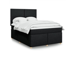 Cama Box Spring Con Colchón Tela Negro 140x190 Cm