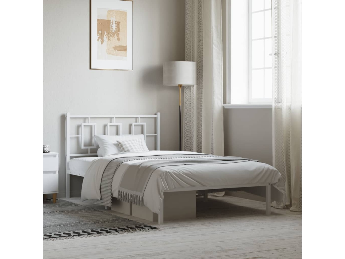 Estructura Cama Sin Colchón Con Cabecero Metal Blanco 107x203cm
