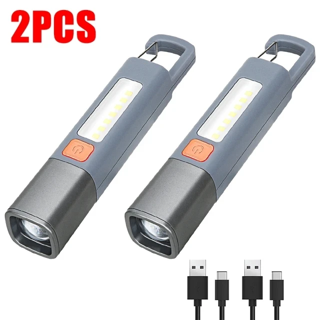 (Paquete de 2 unidades) Mini linterna - Luz lateral LED COB superbrillante - Zoom - Resistente al agua - Para exteriores - Pesca - Camping