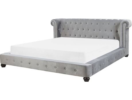 Cama de matrimonio BELIANI Cavaillon terciopelo gris 225x246x93