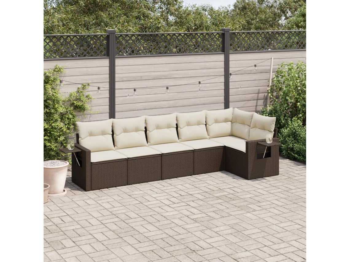 Conjunto de sofá de jardín de 6 piezas con cojines de mimbre sintético marrón de DKD Home Decor