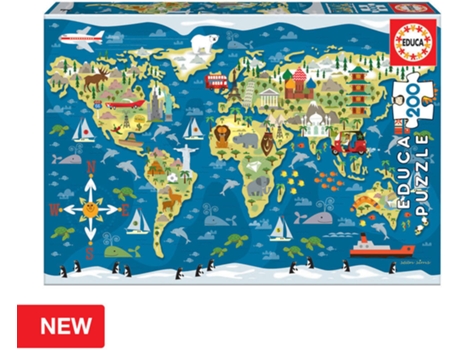 Puzzle EDUCA Junior 200 Mapa del Mundo (Edad Mínima: 6 Años - 200 Piezas)