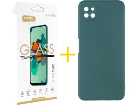 Funda y Protector de Vidrio Samsung Galaxy A22 5G ACCETEL Silicona Líquida Verde