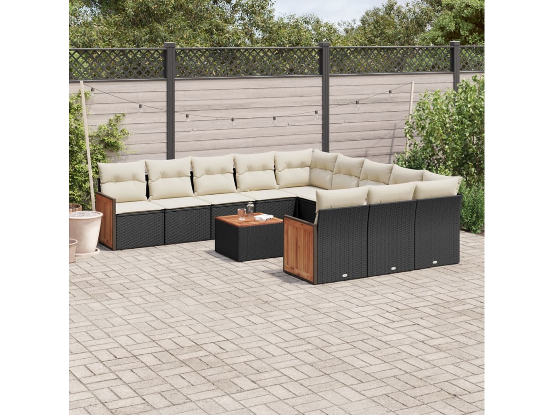 Conjunto de sofá de jardín de 12 piezas con cojines en mimbre sintético negro de DKD Home Decor