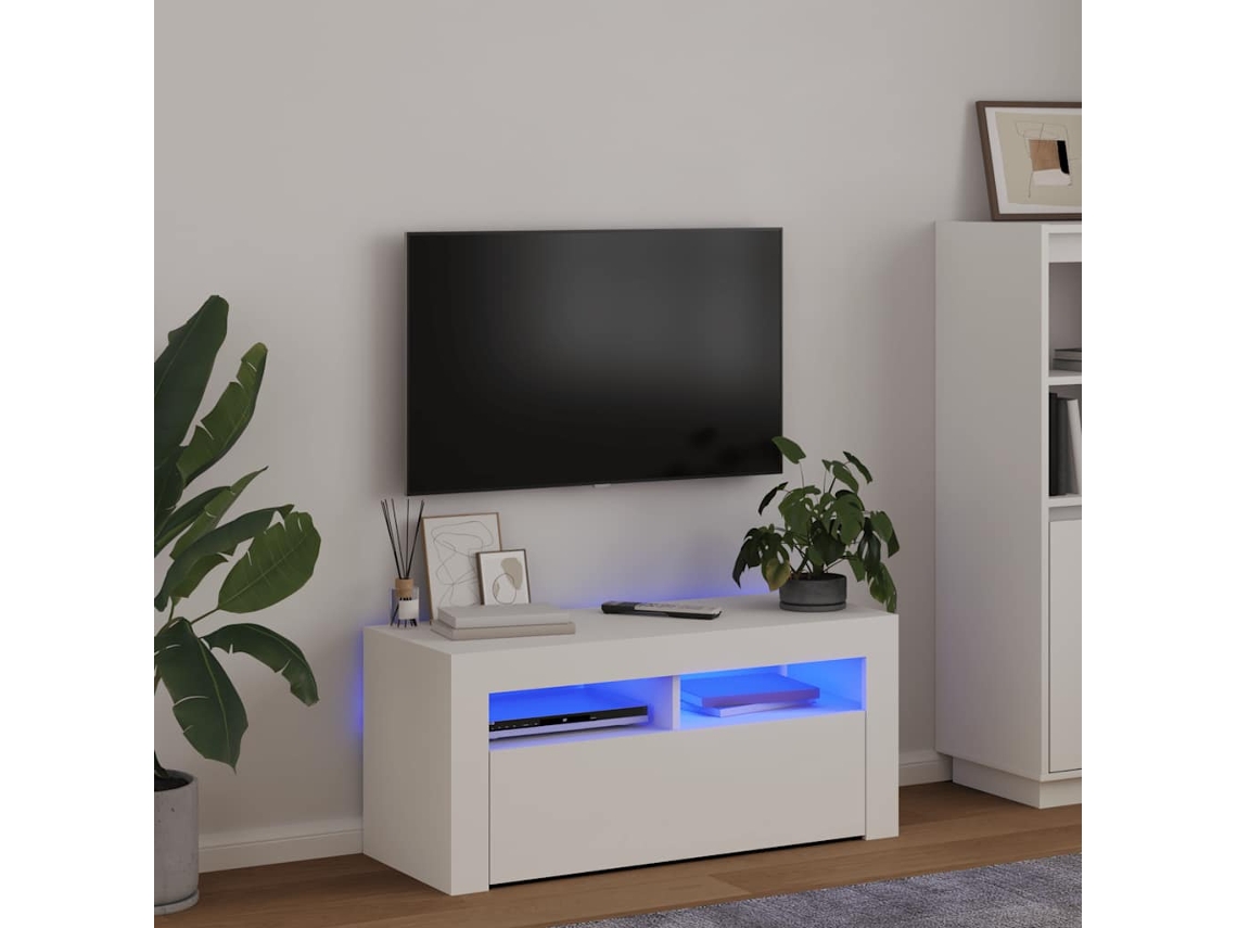 Mueble De Tv | Armario Para Tv | Gabinete De Tv Con Luces Led Blanco 90x35x40 Cm