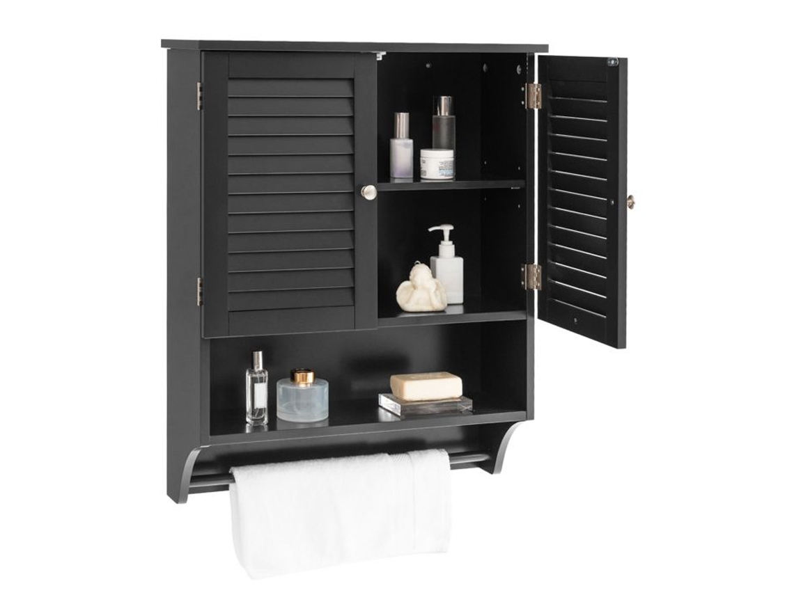 Mueble de baño Costway de pared con 2 puertas con estantes ajustables y toallero, 60 x 22 x 75 cm, color negro Jortmrd