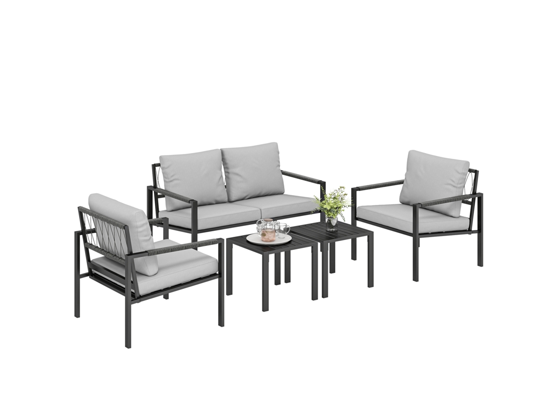 Resistente A La Intemperie,Conjunto De Muebles De Patio Que Incluye Sofá De 2 Plazas,Conjunto Doble Con Cojines Y Mesas Auxiliares, Zinc Transparente.