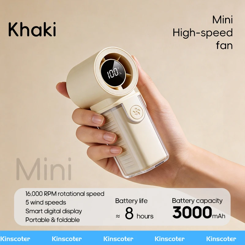 Mini Ventilador De Alta Velocidad (color Caqui) De 3000 Mah, 5 Velocidades De Viento, Pantalla Led.