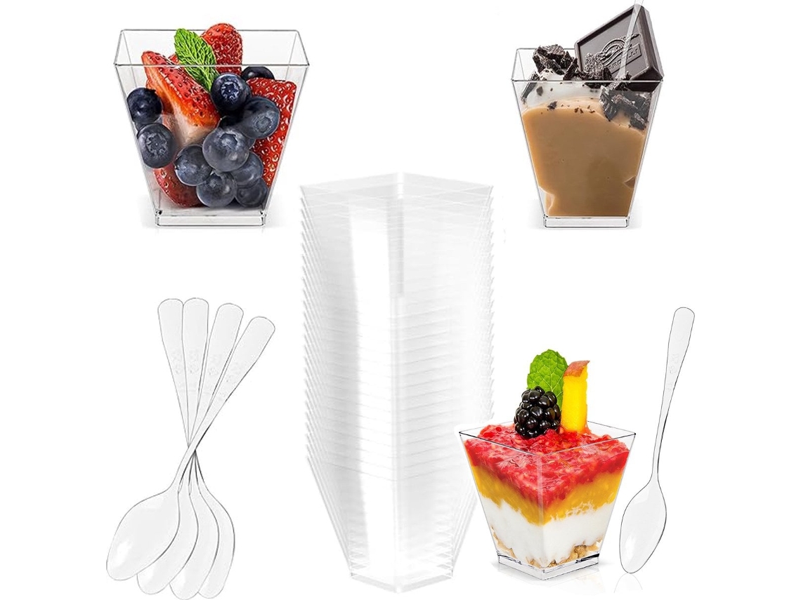 Copos De Postre De Plástico Con Cucharas, Transparente, 60 Ml, 20 Piezas