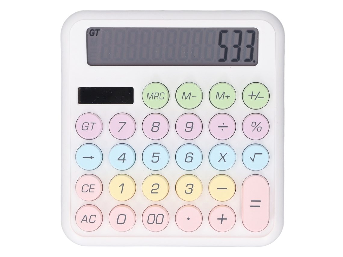 Calculadora De Dupla Fonte Solar E Bateria 12 Dígitos Com Tela Lcd 5 Polegadas Teclas Grandes Redondas Portátil Branco