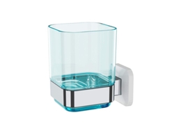 2026-portacepillos Y Vaso De Pared Linjou, Adhesivo Sin Taladrar, Azul+crómio, Resistente Al Agua