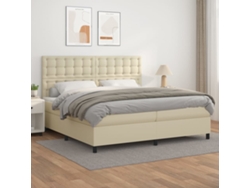Syfax™ Cama Box Spring Con Colchón Cuero Sintético Crema 200x200 Cm