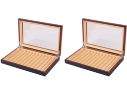 Estuche De Madera Para Bolígrafos Con 2 Compartimentos De 12, Caja De Almacenamiento De Lujo Con Ventana Transparente - Colección