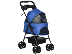 Cochecito plegable para perros, de acero estilo Oxford, ruedas giratorias, frenos, ventana, 67x45x96 cm, azul.