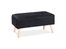 Relaxdays Baúl Almacenamiento, Funda Terciopelo, 40 L, Acolchado, Patas Madera, Asiento Almacenaje, 41x80x40 Cm, Negro