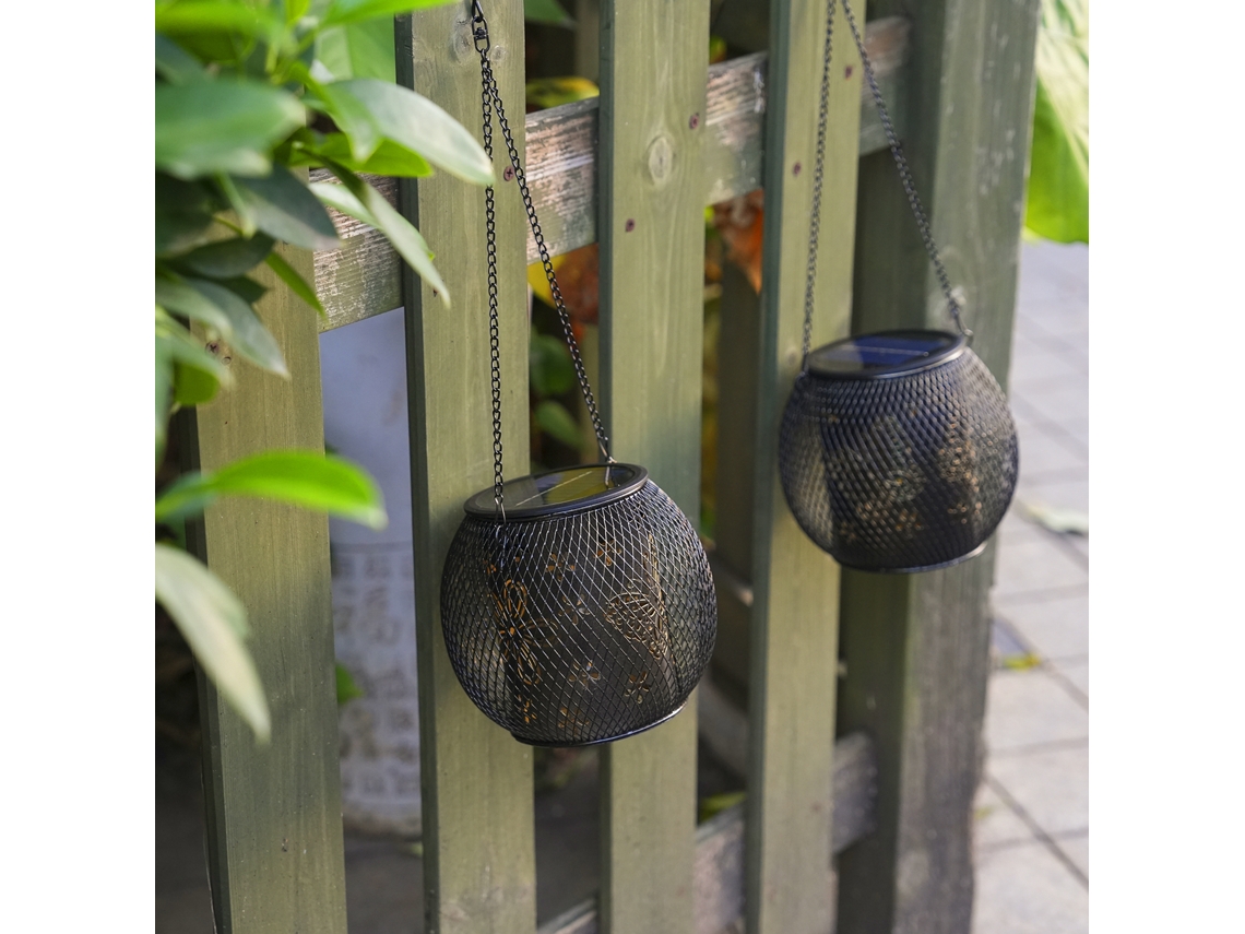 Bj-lâmpada Pendente Solar Exterior De Ferro Com Design De Flores E Borboletas Resistente À Água Ip65 Para Jardim Pátio Caminho Festa