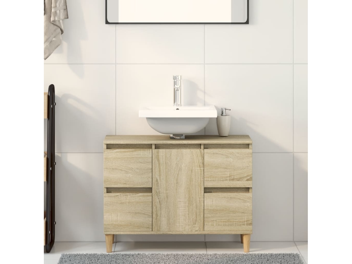 Mueble para lavabo 80x33x60 cm Deriv. Decoración del hogar en madera de roble Sonoma Dkd