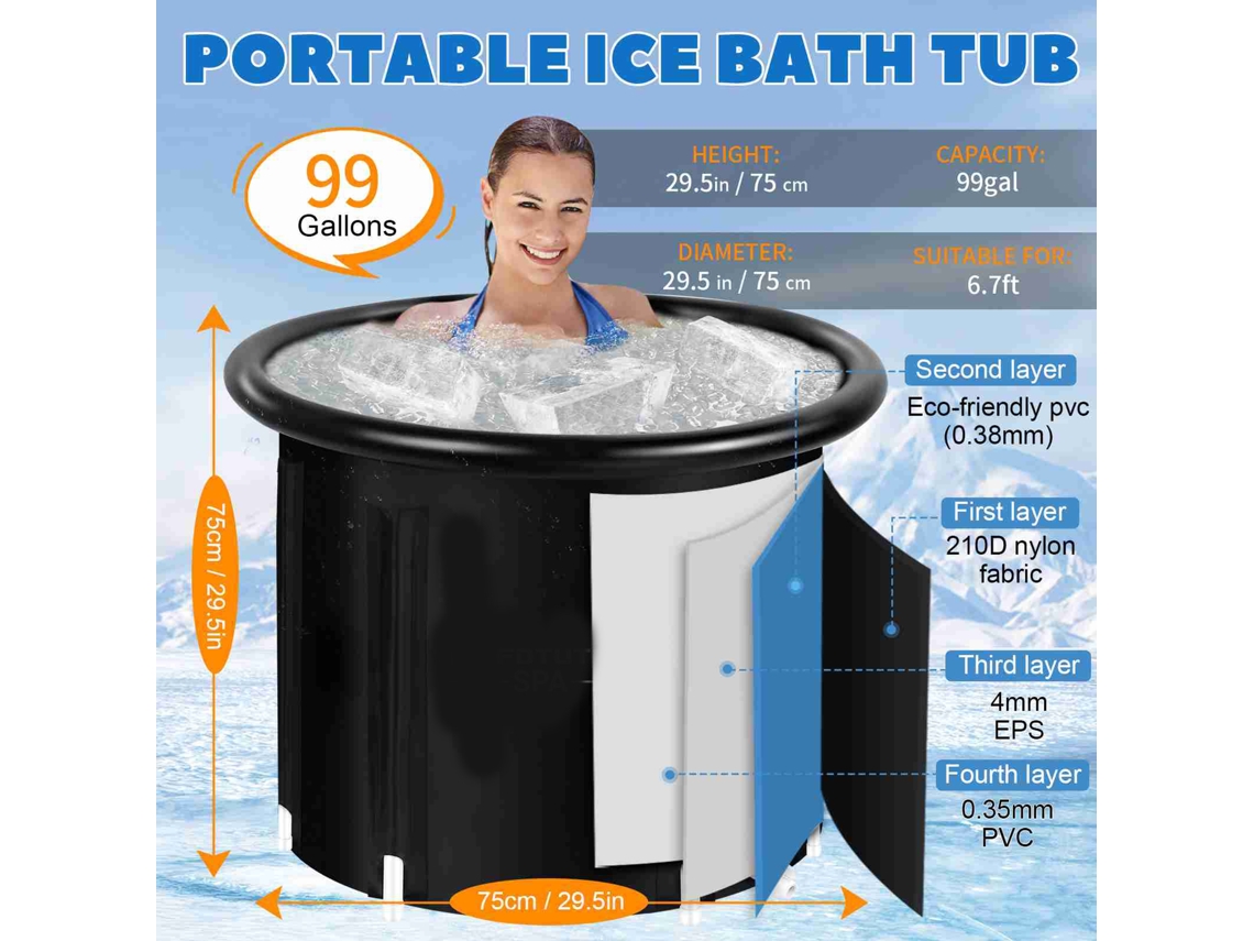 Bañera de hielo con cubierta negra, portátil, plegable, resistente a desgarros, multicapa, ideal para jardín, gimnasio y camping.