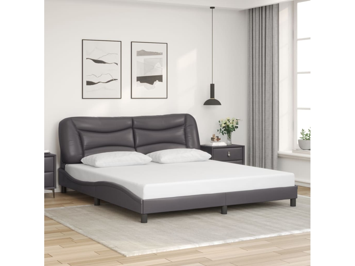 Estructura De Cama Sin Colchón Cuero Sintético Gris 180x200 Cm