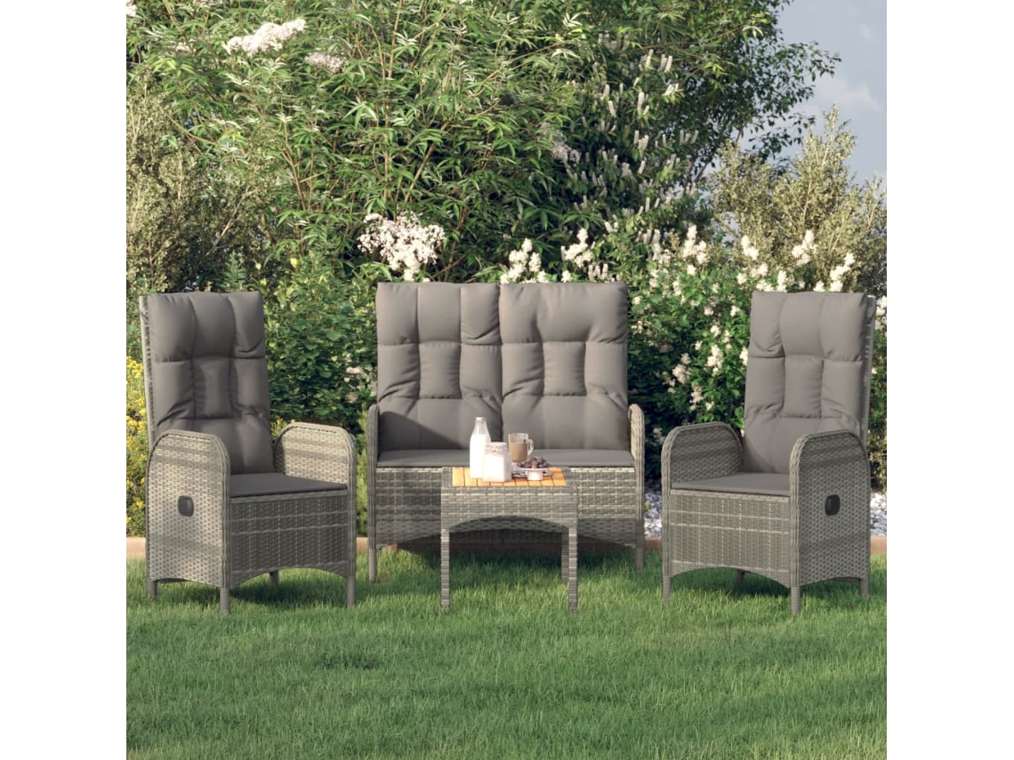 Conjunto de comedor de jardín de 4 piezas DKD Home Decor con cojines, ratán gris