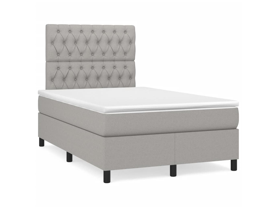 Cama Box Spring Con Colchón Y Led Tela Gris Claro 120x190 Cm