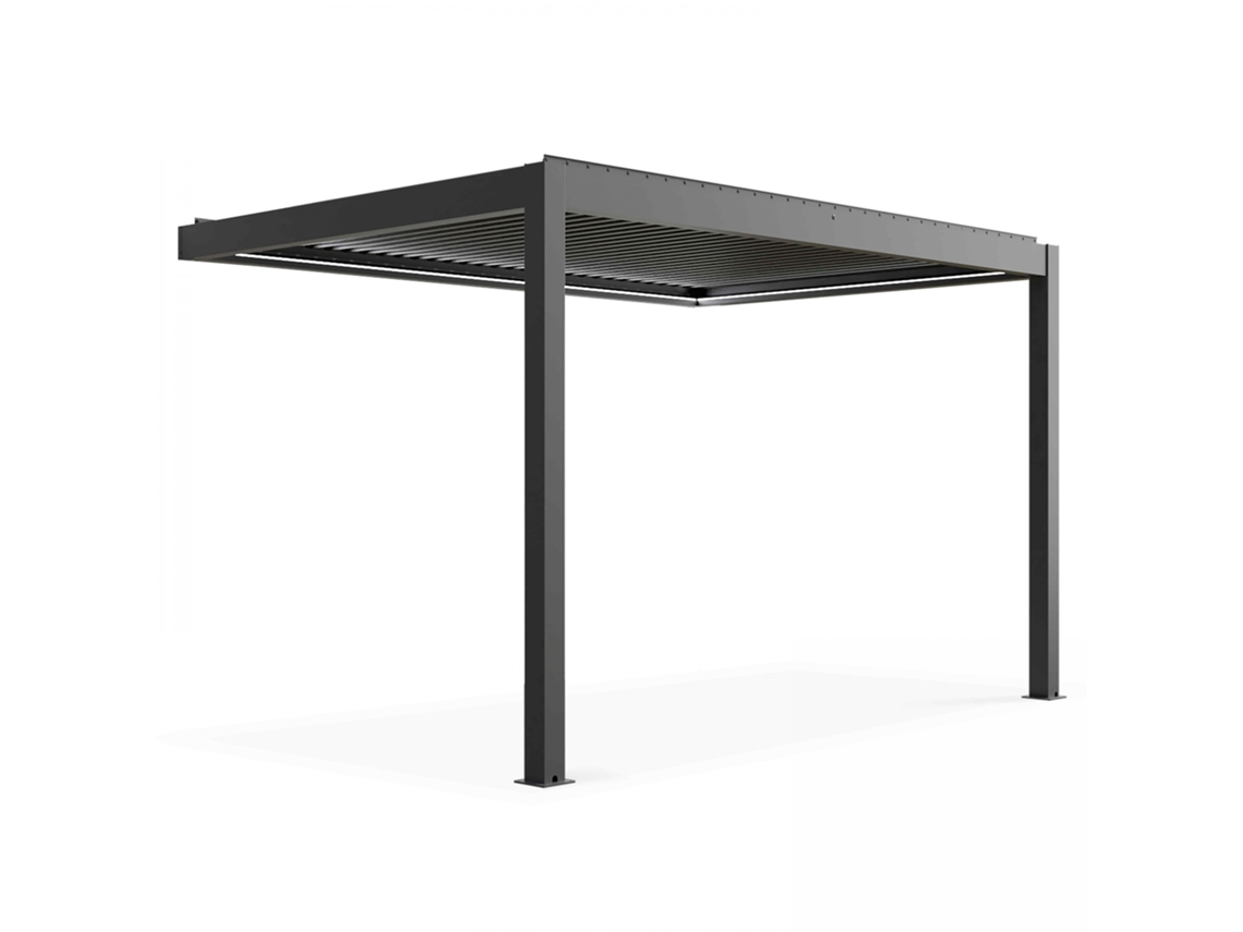 Pérgola Bioclimática 4x3 M Adosada Motorizada en aluminio cinza antracita con Iluminación Led Oviala