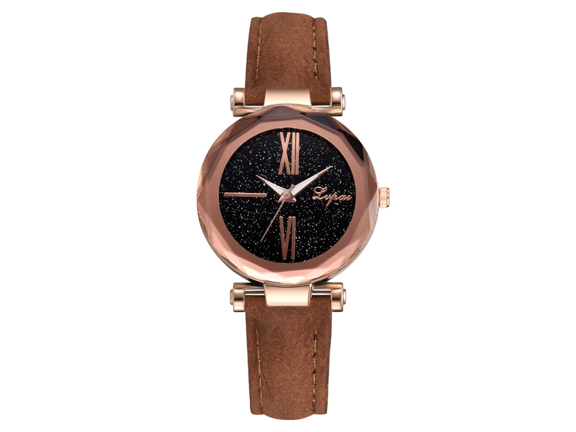 Reloj Analógico Para Mujer Con Grandes Números Romanos Y Correa De Piel Sintética Marrón.