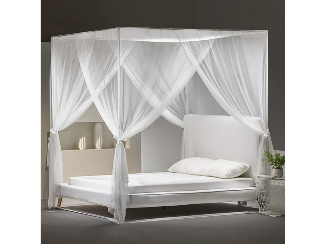 Elegante dosel de cama de princesa, mosquitero de esquina con borlas colgantes para camas tamaño queen/king, material de poliéster transpirable y ligero.