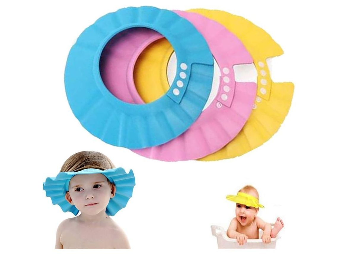 Gorro De Baño Para Bebé, Visera Impermeable Ajustable Para Protegerlo Durante El Baño, Juego De 3 Gorros Suaves (rosa, Azul, Amarillo).