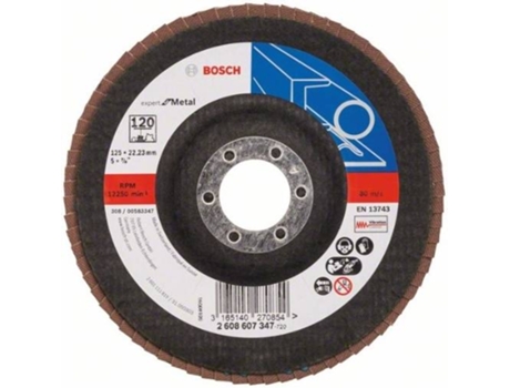 Disco de Lija BOSCH en Lamelas X551 - Expert para Metal D= 125 mm; G= 120 - Acodado