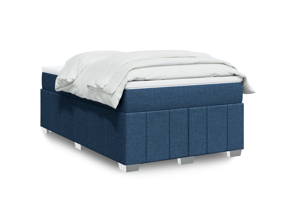 Cama Box Spring Con Colchón Tela Azul 120x200 Cm