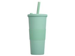 Vaso de plástico plano reutilizable de 24 oz con tapa y pajita NEVEANCE