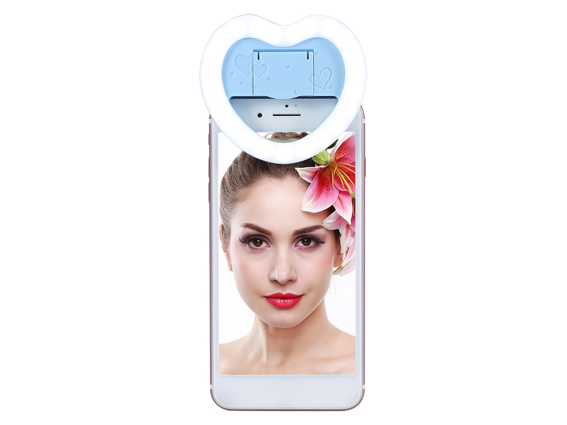 Luz De Relleno 23 Perlas De Lámpara Forma De Corazón Móvil Selfie Led Con Espejo De Maquillaje Azul